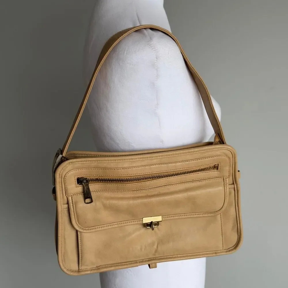Baggs Vintage 70's Tan Leather Shoulder Bag Twee Disco Minimalist Grandma READ